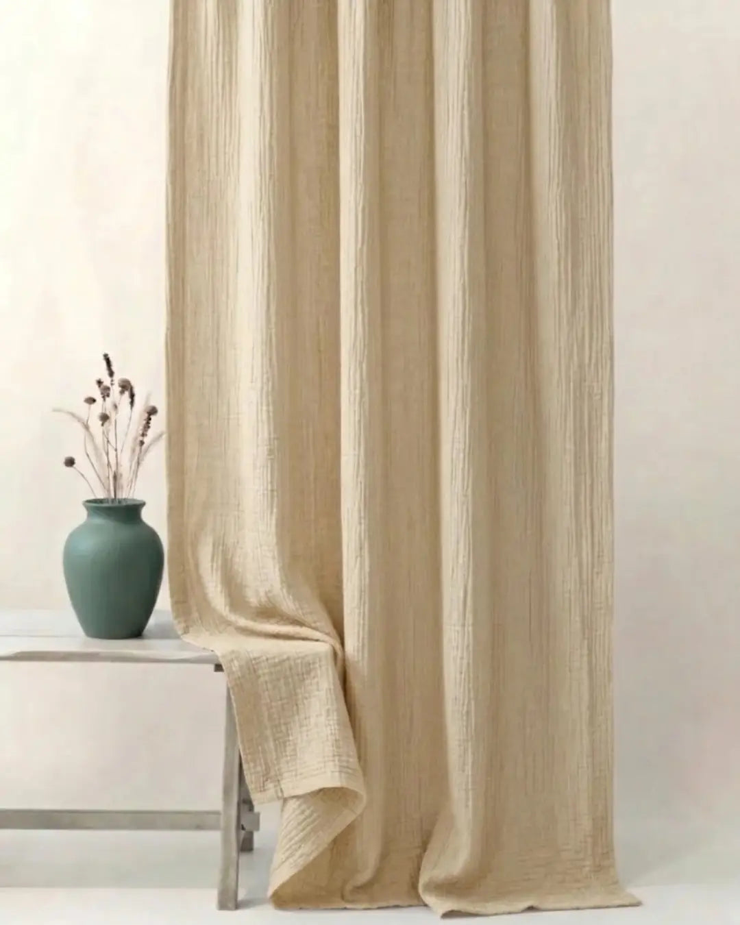 Beige Muslin Curtains - Single & Pair