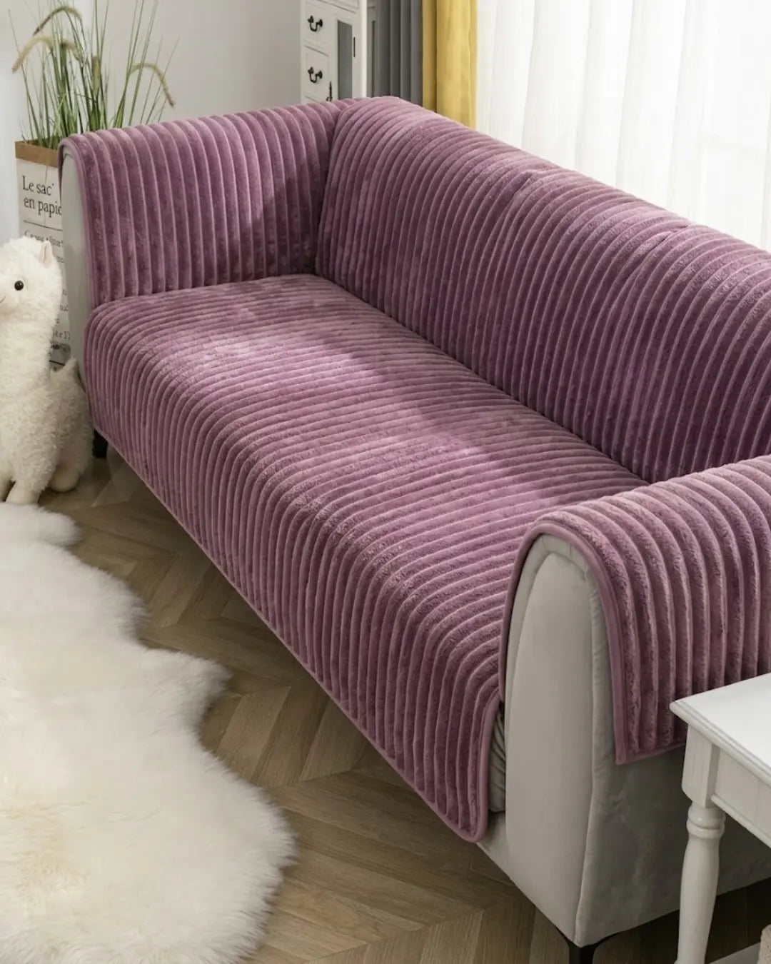 Mauve Rib Sofa Cover