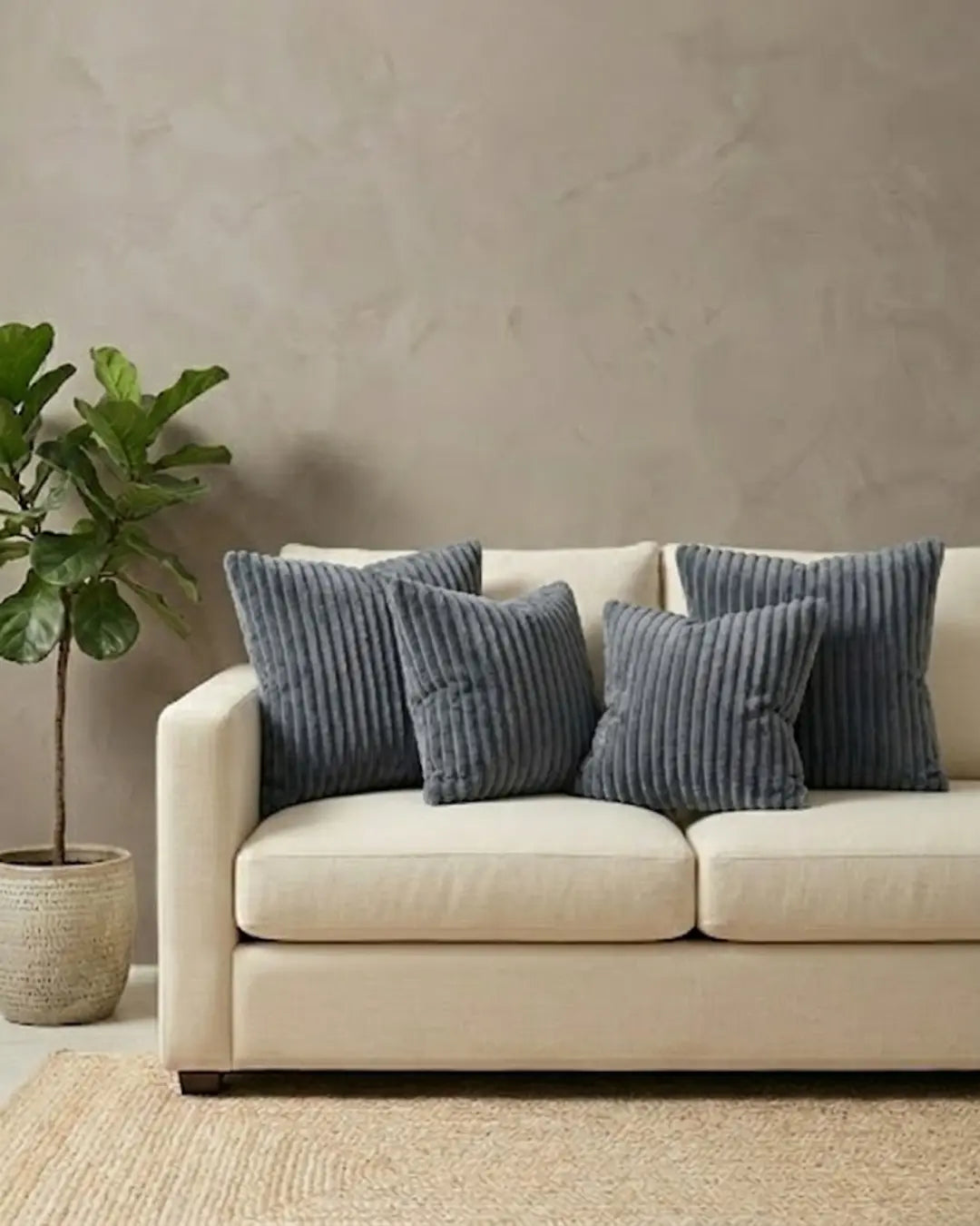 Ribbed Grey Cushion Covers