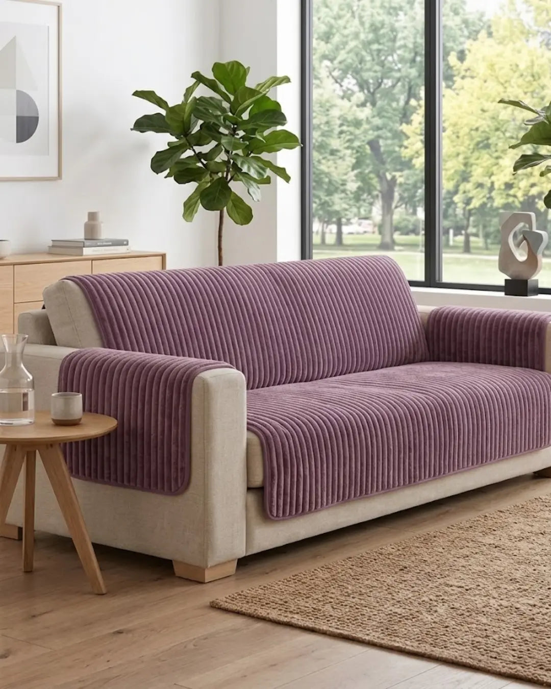 Mauve Rib Sofa Cover