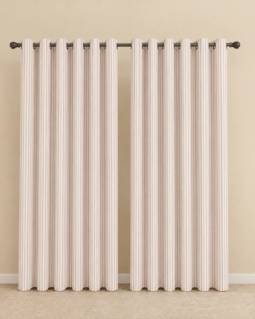 Blush Taupe Yarn Dyed Curtains - Single & Pair