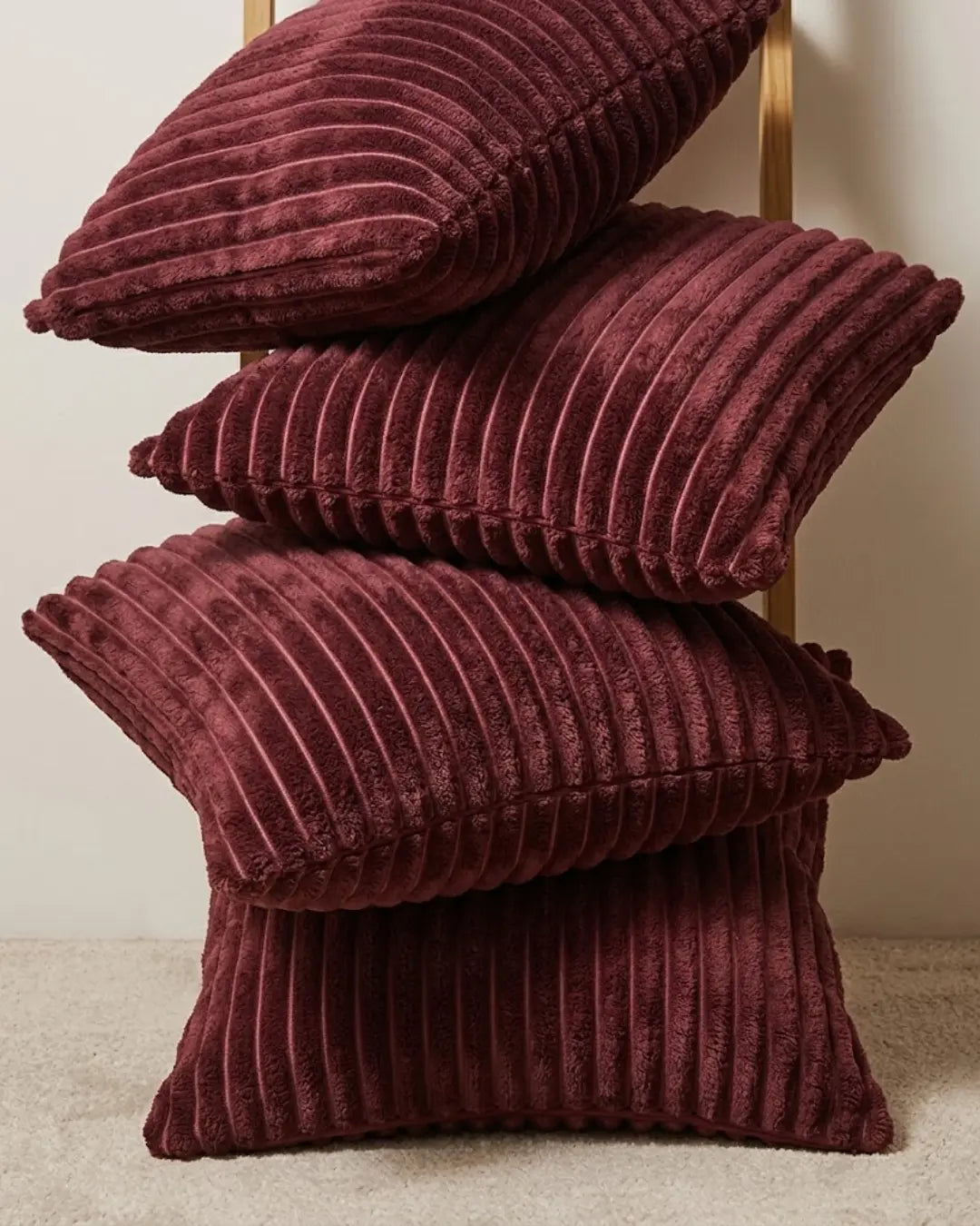 Burgundy Ribbed Cushion Covers