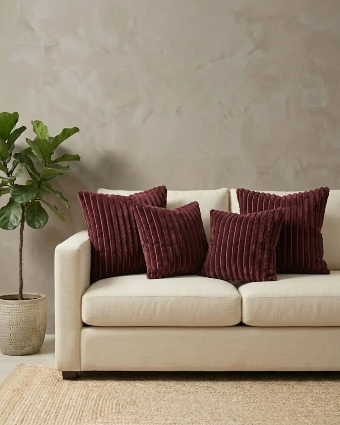 Burgundy Ribbed Cushion Covers